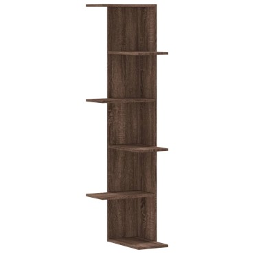 vidaXL Γωνιακή Ραφιέρα Τοίχου Καφέ Δρυς 36,5x36,5x140cm Επεξ. Ξύλο 1 τεμ.