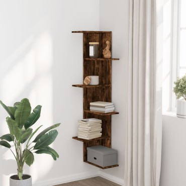 vidaXL Γωνιακή Ραφιέρα Τοίχου Καπνιστή Δρυς 36,5x36,5x140cm Επεξ. Ξύλο 1 τεμ.