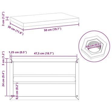 vidaXL Ράφια Τοίχου 2 τεμ. Μαύρο 50x30x3cm Ανοξείδωτο Ατσάλι