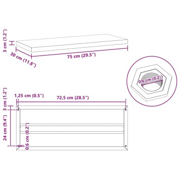 vidaXL Ράφια Τοίχου 2 τεμ. Ασημί 75x30x3cm Ανοξείδωτο Ατσάλι