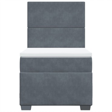 vidaXL Κρεβάτι Boxspring με Στρώμα Σκούρο Γκρι 90x200 εκ. Βελούδινο