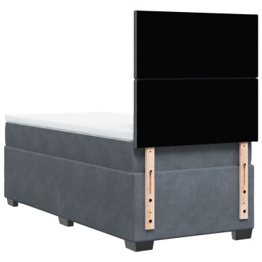 vidaXL Κρεβάτι Boxspring με Στρώμα Σκούρο Γκρι 90x200 εκ. Βελούδινο