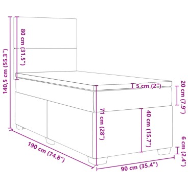 vidaXL Κρεβάτι Boxspring με Στρώμα Σκούρο Πράσινο 90x190 εκ. Βελούδινο