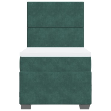 vidaXL Κρεβάτι Boxspring με Στρώμα Σκούρο Πράσινο 90x190 εκ. Βελούδινο