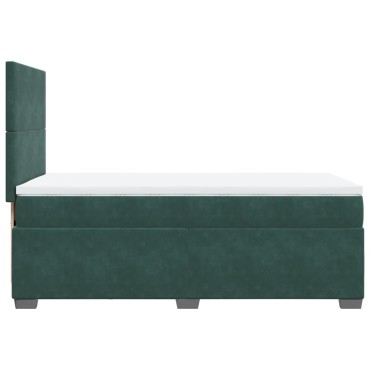 vidaXL Κρεβάτι Boxspring με Στρώμα Σκούρο Πράσινο 90x190 εκ. Βελούδινο