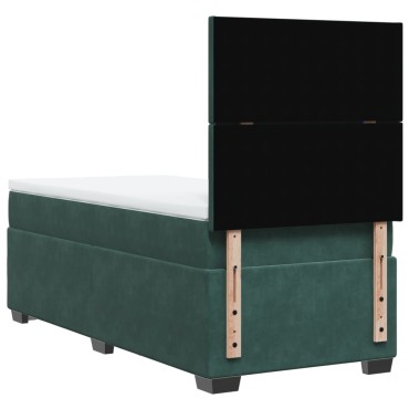 vidaXL Κρεβάτι Boxspring με Στρώμα Σκούρο Πράσινο 90x190 εκ. Βελούδινο