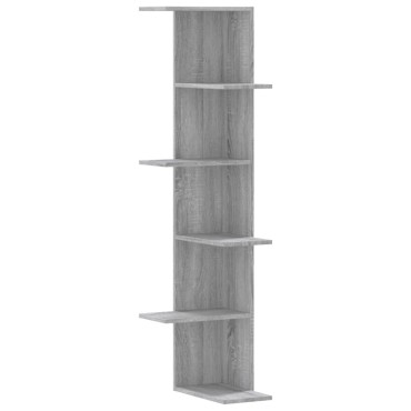 vidaXL Γωνιακή Ραφιέρα Τοίχου Γκρι Sonoma 36,5x36,5x140cm Επεξ. Ξύλο 1 τεμ.