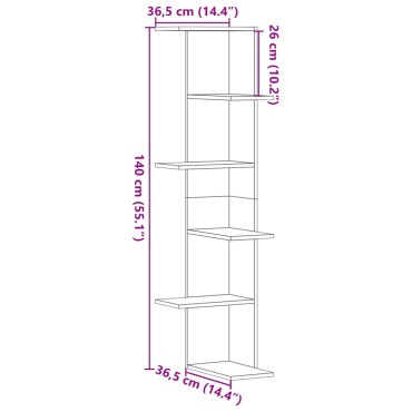 vidaXL Γωνιακή Ραφιέρα Τοίχου Γκρι Sonoma 36,5x36,5x140cm Επεξ. Ξύλο 1 τεμ.