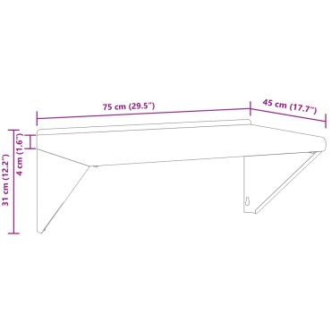 vidaXL Ράφι Τοίχου Ασημί 75x45x31cm Ανοξείδωτο Ατσάλι 1 τεμ.