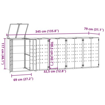 vidaXL Πλαίσιο Κάδων Απορριμμάτων 5 Κάδοι Γκρι 345x79x117 εκ. Ατσάλι