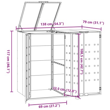 vidaXL Πλαίσιο Κάδων Απορριμμάτων 2 Κάδοι Γκρι 138x79x117 εκ. Ατσάλι