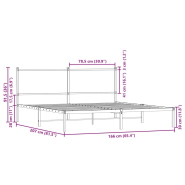vidaXL Σκελετός Κρεβ. Χωρίς Στρώμα Sonoma Δρυς 160x200 εκ. Μεταλλικό