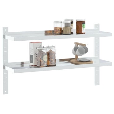 vidaXL Ράφι Τοίχου 2 Επιπ. Ασημί 100x23,5x60cm Ανοξείδωτο Ατσάλι 1 τεμ.