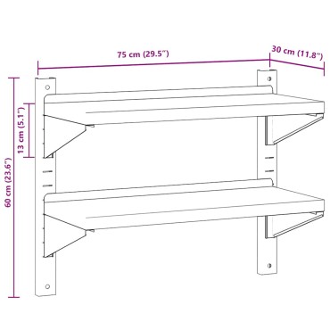 vidaXL Ράφι Τοίχου 2 Επιπ. Ασημί 75x30x60cm Ανοξείδωτο Ατσάλι 1 τεμ.