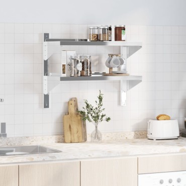 vidaXL Ράφι Τοίχου 2 Επιπ. Ασημί 75x30x60cm Ανοξείδωτο Ατσάλι 1 τεμ.