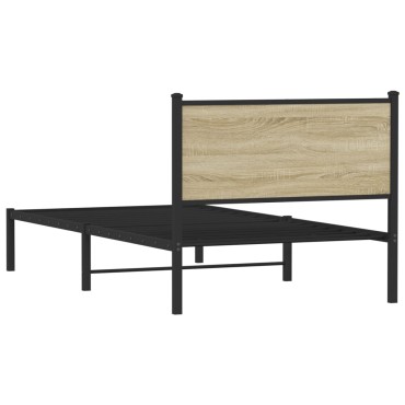 vidaXL Σκελετός Κρεβ. Χωρίς Στρώμα Sonoma Δρυς 100x200 εκ. Μεταλλικό