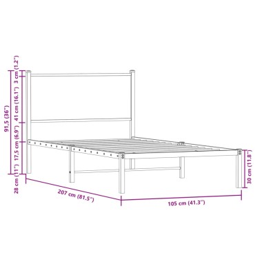 vidaXL Σκελετός Κρεβ. Χωρίς Στρώμα Sonoma Δρυς 100x200 εκ. Μεταλλικό