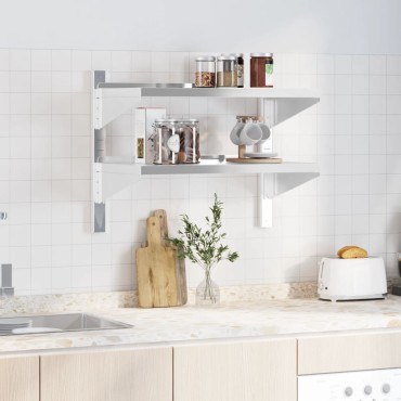 vidaXL Ράφι Τοίχου 2 Επιπ. Ασημί 75x40x60cm Ανοξείδωτο Ατσάλι 1 τεμ.