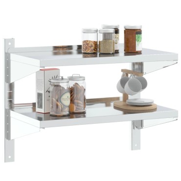 vidaXL Ράφι Τοίχου 2 Επιπ. Ασημί 75x40x60cm Ανοξείδωτο Ατσάλι 1 τεμ.