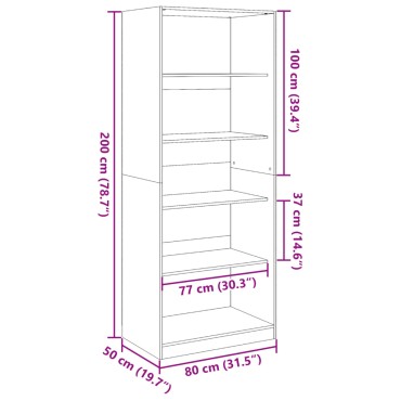 vidaXL Ντουλάπα Αρτισιανή Δρυς 80x50x200cm από Επεξεργασμένο Ξύλο 1 τεμ.