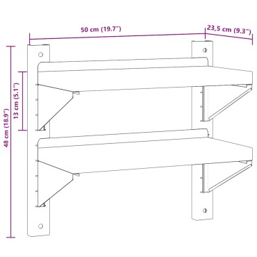 vidaXL Ράφι Τοίχου 2 Επιπ. Ασημί 50x23,5x48cm Ανοξείδωτο Ατσάλι 1 τεμ.