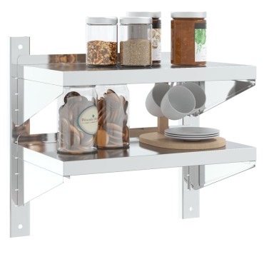 vidaXL Ράφι Τοίχου 2 Επιπ. Ασημί 50x23,5x48cm Ανοξείδωτο Ατσάλι 1 τεμ.