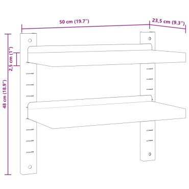vidaXL Ράφι Τοίχου 2 Επιπ. Ασημί 50x23,5x48cm Ανοξείδωτο Ατσάλι 1 τεμ.