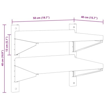 vidaXL Ράφι Τοίχου 2 Επιπ. Ασημί 50x40x48cm Ανοξείδωτο Ατσάλι 1 τεμ.