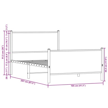 vidaXL Σκελετός Κρεβ. Χωρίς Στρώμα Sonoma Δρυς 100x200 εκ. Μεταλλικό