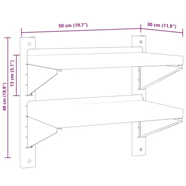 vidaXL Ράφι Τοίχου 2 Επιπ. Ασημί 50x30x48cm Ανοξείδωτο Ατσάλι 1 τεμ.