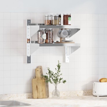 vidaXL Ράφι Τοίχου 2 Επιπ. Ασημί 50x30x48cm Ανοξείδωτο Ατσάλι 1 τεμ.