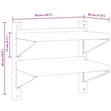 vidaXL Ράφι Τοίχου 2 Επιπ. Ασημί 50x30x48cm Ανοξείδωτο Ατσάλι 1 τεμ.