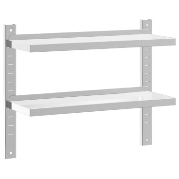 vidaXL Ράφι Τοίχου 2 Επιπ. Ασημί 75x23,5x60cm Ανοξείδωτο Ατσάλι 1 τεμ.