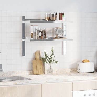 vidaXL Ράφι Τοίχου 2 Επιπ. Ασημί 75x23,5x60cm Ανοξείδωτο Ατσάλι 1 τεμ.