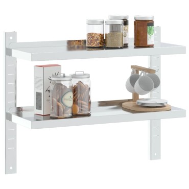 vidaXL Ράφι Τοίχου 2 Επιπ. Ασημί 75x23,5x60cm Ανοξείδωτο Ατσάλι 1 τεμ.