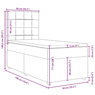 vidaXL Κρεβάτι Boxspring με Στρώμα Σκούρο Γκρι 90x190 εκ. Υφασμάτινο