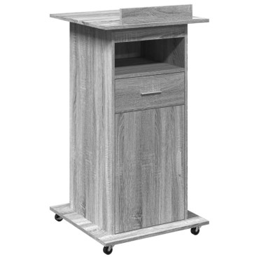 vidaXL Αναλόγιο με Ροδάκια & Συρτάρι Γκρι Sonoma 55x55x107cm Επεξ Ξύλο 1 τεμ.