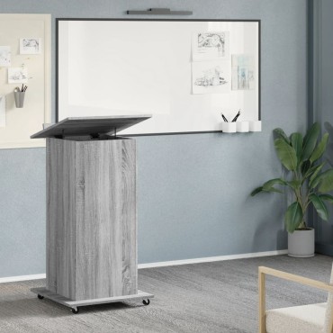 vidaXL Αναλόγιο με Ροδάκια & Συρτάρι Γκρι Sonoma 55x55x107cm Επεξ Ξύλο 1 τεμ.