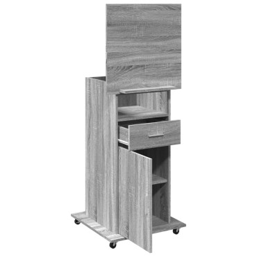 vidaXL Αναλόγιο με Ροδάκια & Συρτάρι Γκρι Sonoma 55x55x107cm Επεξ Ξύλο 1 τεμ.