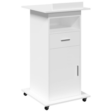 vidaXL Αναλόγιο με Ροδάκια & Συρτάρι Λευκό 55x55x107cm Επεξ. Ξύλο 1 τεμ.