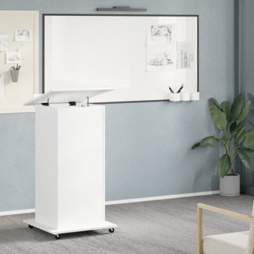 vidaXL Αναλόγιο με Ροδάκια & Συρτάρι Λευκό 55x55x107cm Επεξ. Ξύλο 1 τεμ.