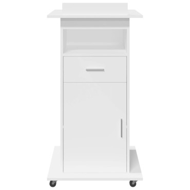 vidaXL Αναλόγιο με Ροδάκια & Συρτάρι Λευκό 55x55x107cm Επεξ. Ξύλο 1 τεμ.