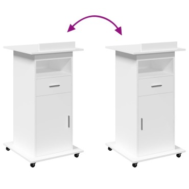 vidaXL Αναλόγιο με Ροδάκια & Συρτάρι Λευκό 55x55x107cm Επεξ. Ξύλο 1 τεμ.