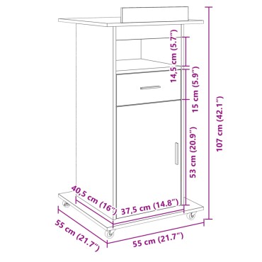 vidaXL Αναλόγιο με Ροδάκια & Συρτάρι Sonoma Δρυς 55x55x107cm Επεξ Ξύλο 1 τεμ.