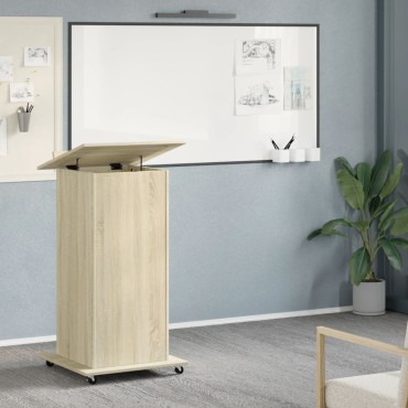 vidaXL Αναλόγιο με Ροδάκια & Συρτάρι Sonoma Δρυς 55x55x107cm Επεξ Ξύλο 1 τεμ.