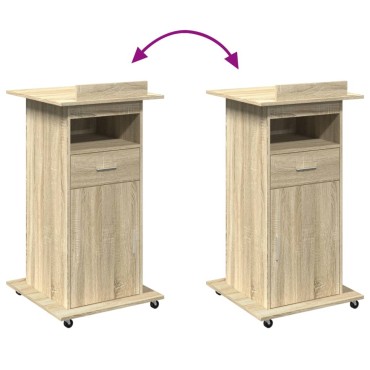 vidaXL Αναλόγιο με Ροδάκια & Συρτάρι Sonoma Δρυς 55x55x107cm Επεξ Ξύλο 1 τεμ.