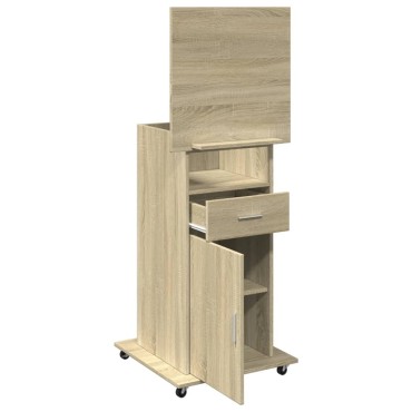vidaXL Αναλόγιο με Ροδάκια & Συρτάρι Sonoma Δρυς 55x55x107cm Επεξ Ξύλο 1 τεμ.