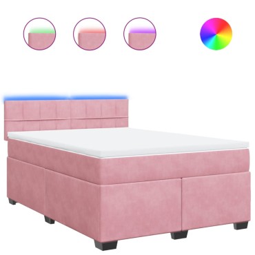 vidaXL Κρεβάτι Boxspring με Στρώμα Ροζ 140x190 εκ. Βελούδινο
