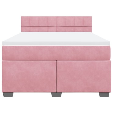 vidaXL Κρεβάτι Boxspring με Στρώμα Ροζ 140x190 εκ. Βελούδινο