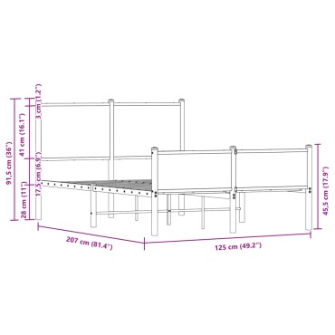 vidaXL Μεταλλικό πλαίσιο κρεβατιού χωρίς στρώμα καφέ δρυς 120x200 cm